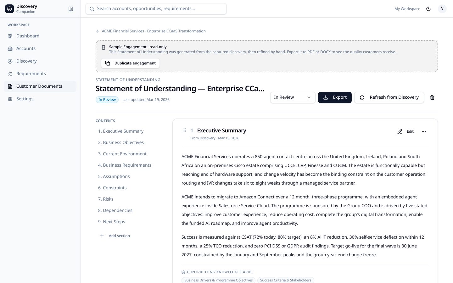 A Statement of Understanding ready for editing and export.